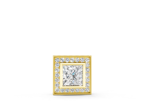 Yellow gold Princess Cut Halo Bezel Pendant