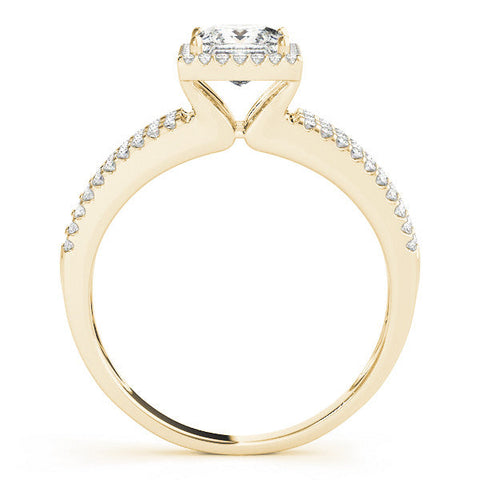 Yellow gold Princess Cut Halo Diamond Engagement Ring with Split Shank and Four-Prong Setting