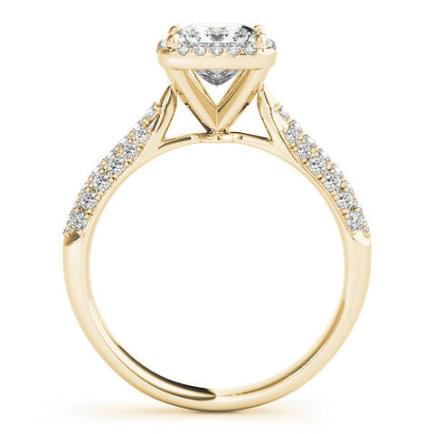Yellow gold Princess Cut Halo Pave Band Four-Prong Setting Ring