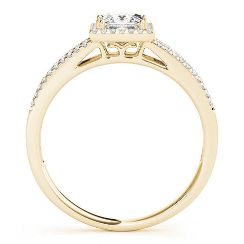 Yellow gold Princess Cut Halo Split Shank Engagement Ring