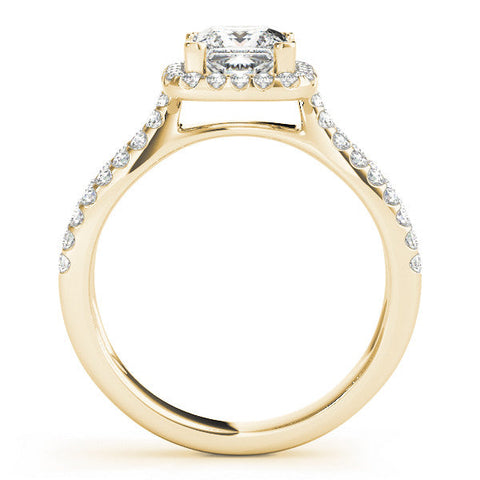 Yellow gold Princess Cut Halo Split Shank Pave Set Ring