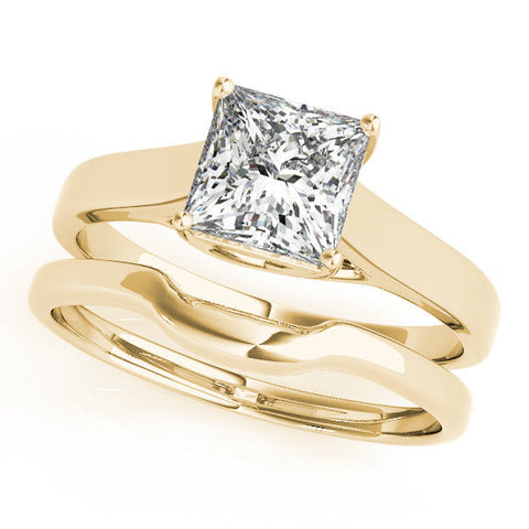 Yellow gold Princess Cut Solitaire Engagement Ring with Tapered Band and Four-Prong Setting