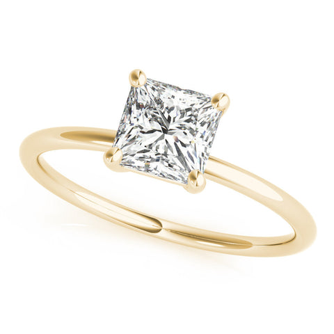 Yellow gold Princess Cut Solitaire Engagement Ring with Thin Band and Four-Prong Setting