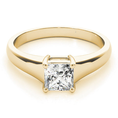 Yellow gold Princess Cut Solitaire Ring with Split Shank and Four-Prong Setting
