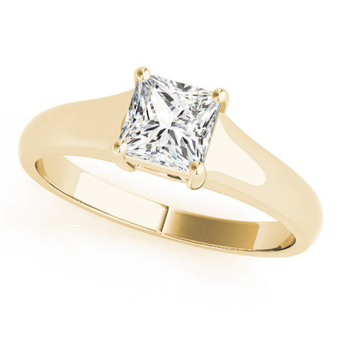 Yellow gold Princess Cut Solitaire Ring with Split Shank and Four-Prong Setting