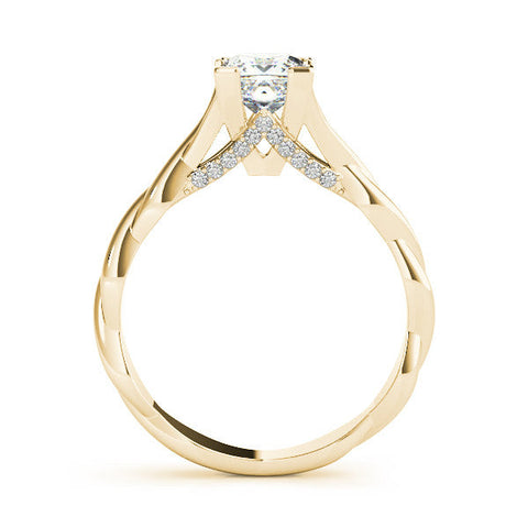 Yellow gold Princess Cut Solitaire Twist Band Ring with Channel Prong Setting