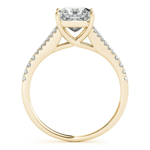 Yellow gold Princess Cut Split Shank Pave Engagement Ring with Four-Prong Setting