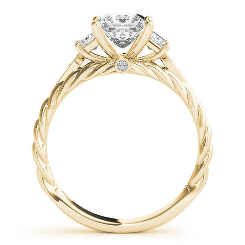 Yellow gold Princess Cut Three-Stone Braided Band Ring with Four-Prong Setting