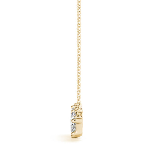 Yellow gold Princess Cut V-Shape Diamond Pendant with Four-Prong Setting
