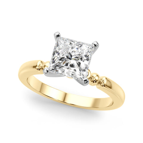 Yellow gold Princess Solitaire Beaded Band with Four-Prong Setting
