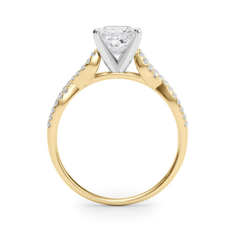 Yellow gold Princess Solitaire Twisted Pave Diamond Engagement Ring with Four-Prong Setting