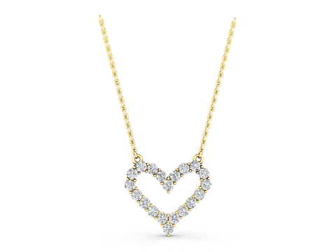 Yellow gold Prong-Set Round Diamond Heart Pendant
