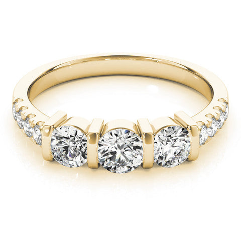 Yellow gold Round Brilliant Trilogy Channel Set Diamond Ring with Bar Prongs