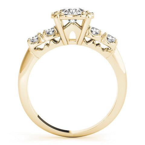 Yellow gold Round Cut Diamond Floral Halo Engagement Ring with Shared Prong Setting