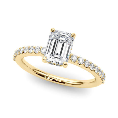 Yellow gold Radiant Cut Diamond Pavé Band Ring with Four-Prong Setting