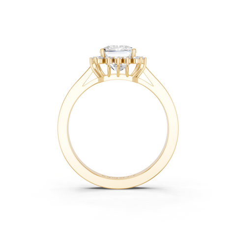 Yellow gold Radiant Cut Diamond Pavé Band Solitaire Ring with Four-Prong Setting