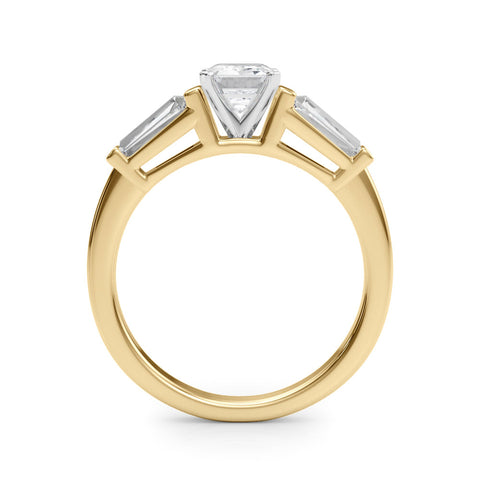 Yellow gold Radiant Cut Diamond Solitaire Ring with Tapered Baguette Accents and Four-Prong Setting