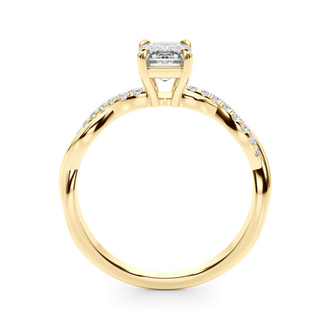 Yellow gold Radiant Cut Diamond Twist Band Solitaire with Prong Setting