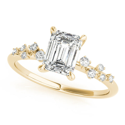 Yellow gold Emerald Cut Diamond Vine Band with Four-Prong Setting