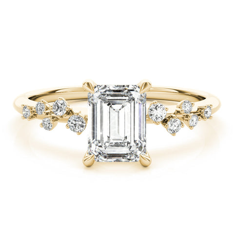 Yellow gold Emerald Cut Diamond Vine Band with Four-Prong Setting