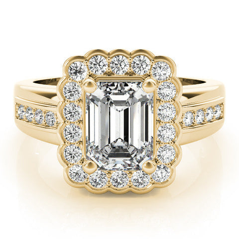 Yellow gold Radiant Cut Halo Pave Band Four-Prong Ring