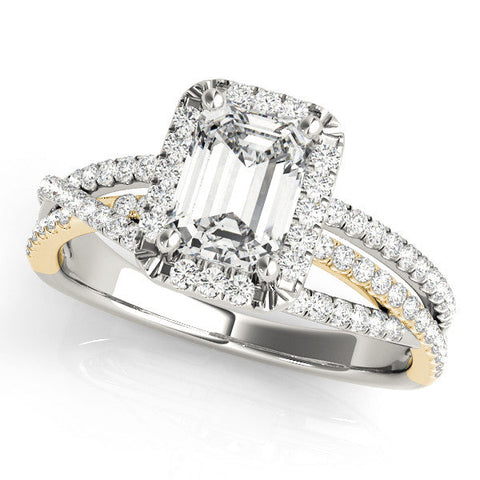 Yellow gold Radiant Cut Halo Split Shank Prong Setting Ring