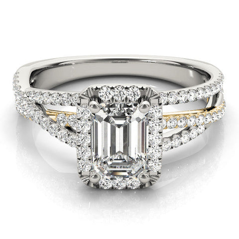 Yellow gold Emerald Cut Halo Split Shank Prong Setting Ring