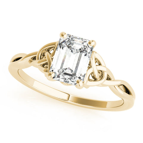 Yellow gold Radiant Cut Solitaire Celtic Knot Ring with Four-Prong Setting