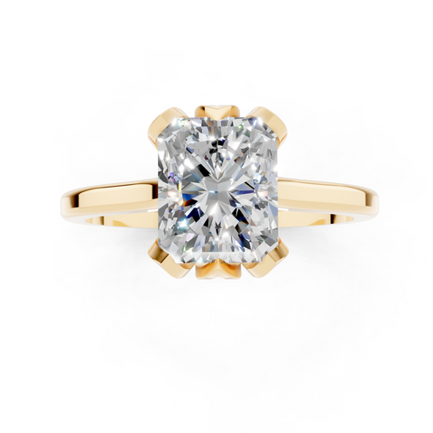 Yellow gold Radiant Cut Solitaire Diamond Ring with Flower-Prong Setting and Classic Band