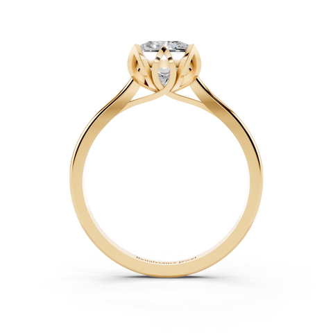 Yellow gold Radiant Cut Solitaire Diamond Ring with Flower-Prong Setting and Classic Band