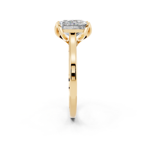 Yellow gold Radiant Cut Solitaire Diamond Ring with Flower-Prong Setting and Classic Band