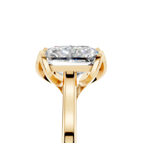 Yellow gold Radiant Cut Solitaire Diamond Ring with Flower-Prong Setting and Classic Band