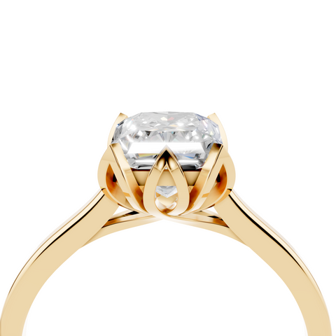Yellow gold Radiant Cut Solitaire Diamond Ring with Flower-Prong Setting and Classic Band