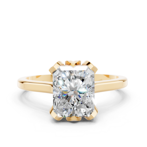 Yellow gold Radiant Cut Solitaire Diamond Ring with Flower-Prong Setting and Classic Band