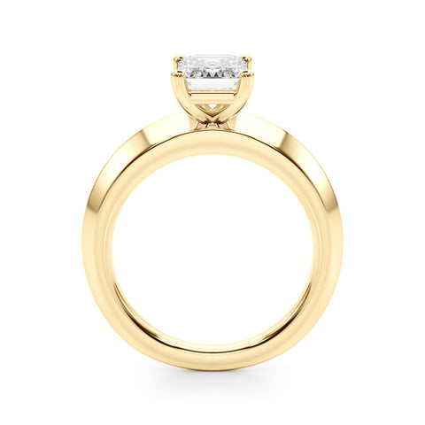 Yellow gold Emerald Cut Solitaire Engagement Ring with Flat Band and Four-Prong Setting