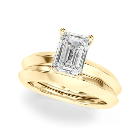 Yellow gold Emerald Cut Solitaire Engagement Ring with Flat Band and Four-Prong Setting