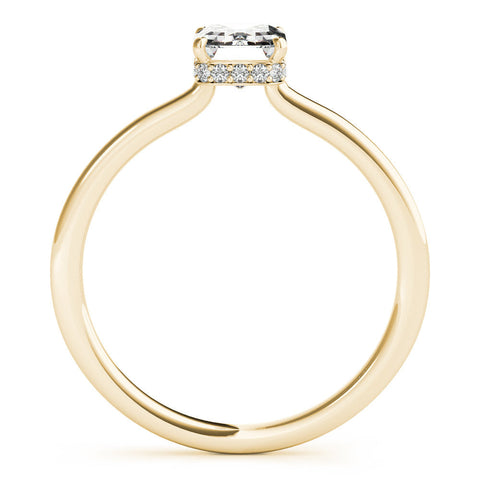 Yellow gold Emerald Cut Solitaire Engagement Ring with Four-Prong Setting on a Classic Band