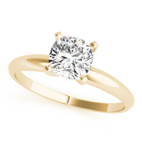 Yellow gold Emerald Cut Solitaire Engagement Ring with Round Band and Four-Prong Setting
