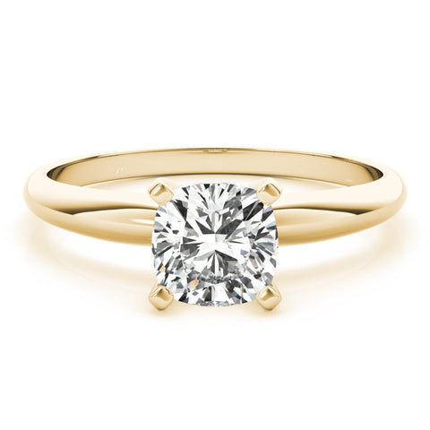 Yellow gold Emerald Cut Solitaire Engagement Ring with Round Band and Four-Prong Setting