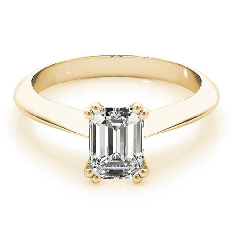 Yellow gold Emerald Cut Solitaire Engagement Ring with Tapered Band and Four-Prong Setting