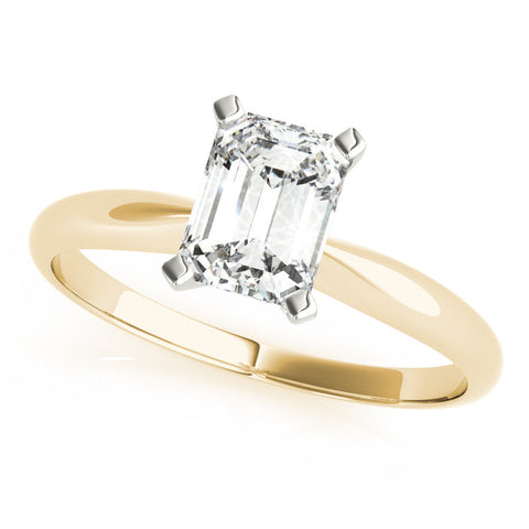 Yellow gold Radiant Cut Solitaire Ring with Four-Prong Setting on a Classic Band