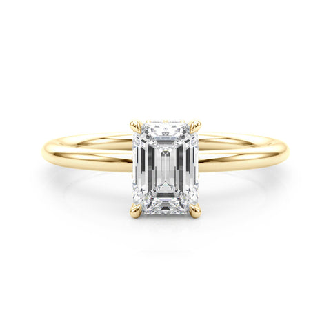 Yellow gold Emerald Cut Solitaire Ring with Thin Band and Four-Prong Setting