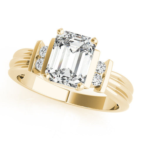 Yellow gold Emerald Cut Three-Stone Channel Set Ring with Bar Prongs