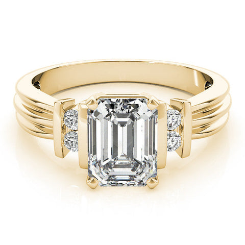 Yellow gold Emerald Cut Three-Stone Channel Set Ring with Bar Prongs