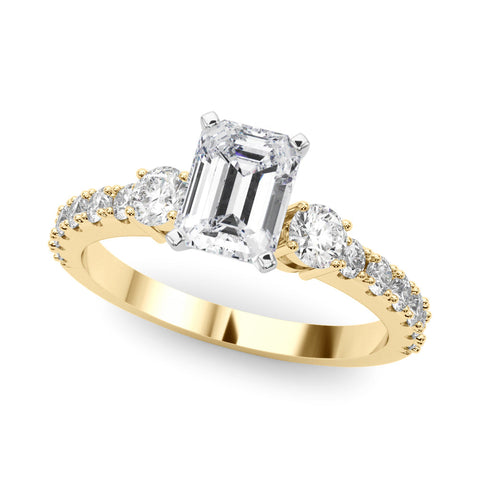 Yellow gold Emerald Solitaire Twist Band with Pavé Setting and Four-Prong Setting