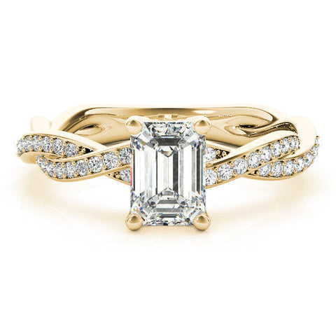 Yellow gold Fancy Green Round  Cut Twisted Pavé Band Solitaire Ring with Four-Prong Setting