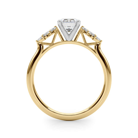 Yellow gold Emerald Diamond Floral Side Stone Solitaire with Marquise Accents and Four-Prong Setting