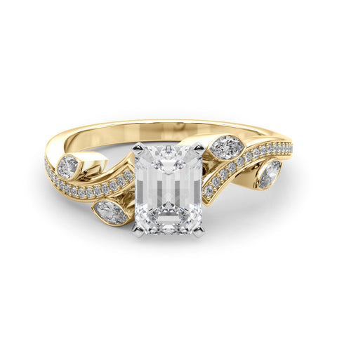 Yellow gold Radiant Diamond Swirl Band with Prong Setting