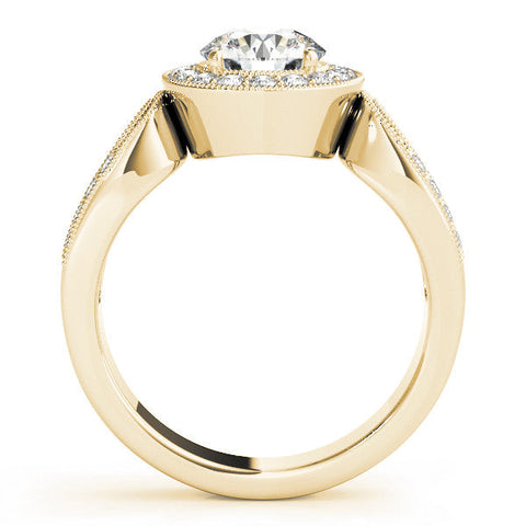 Yellow gold Round Halo Split Shank Milgrain Diamond Ring
