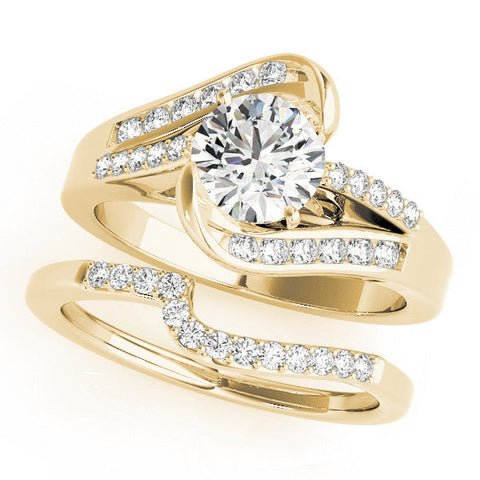 Yellow gold Round Solitaire Bypass Diamond Engagement Ring with Channel-Set Band and Four-Prong Setting